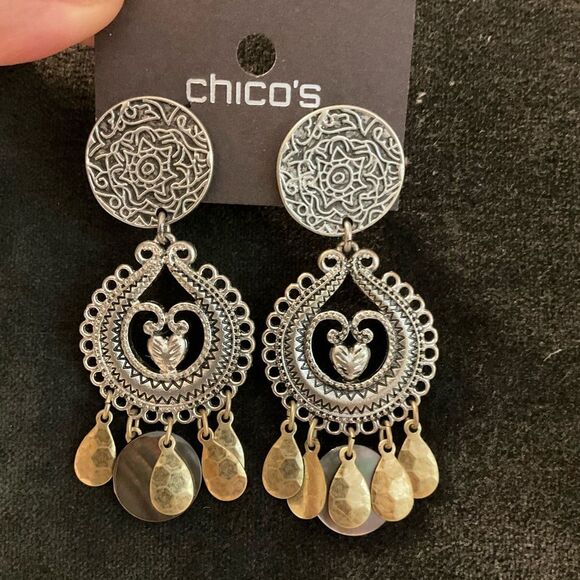 0094-Chico's Silver and Gold Dangle Earrings - Picture 1 of 4